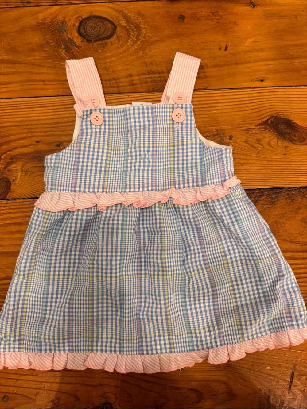 Bailey Boys Blue and Pink Plaid Whale Appliqué Sundress Set